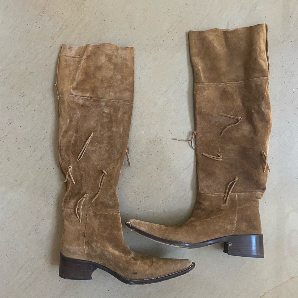 Tan Slouch Leather Cowboy Boots (37/7.5)